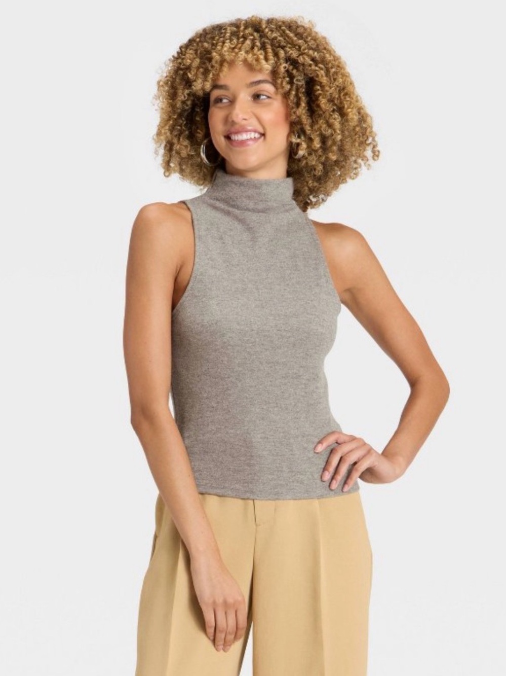 NWT Women’s Brushed Microfleece Tank Top A New Day Grey Sz L Mock Turtleneck